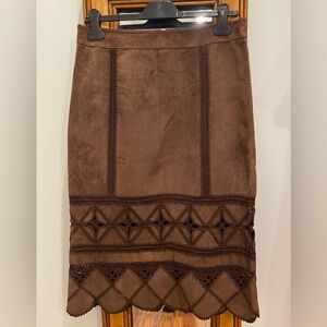 Colette Mordo brown genuine suede leather skirt with crochet detail size 10